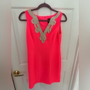Vibrant Pink Sleeveless Dress with Gold Accents